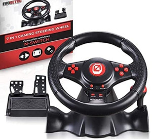 lot 29630 image: EVORETRO Super Gaming Steering Wheel with Pedals