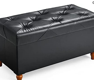 lot 29641 image: Folding Storage Ottoman Bench with Wooden Legs
