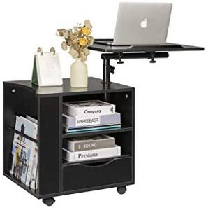 lot 29750 image: Siducal Functional Bedside Table Adjustable and Swiel Wooden Nightstand with Drawers, Rolling Laptop Desk Computer Table,Black