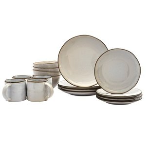 lot 29801 image: Geneva Dinnerware Set Stoneware,Ivory with Brown Rim