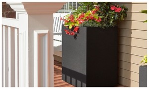 lot 42 image: PolyStone Planter Cozumel Column Planter 23 x 18 x 30 in, Black