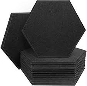 lot 1608 image: 12 Pack Hexagon Acoustic Panels Beveled Edge Sound Proof Foam Panels, 14X13X 0.4 High Density Sound Proofing Padding for Wall, Acoustic Treatment for Studio, Home and Office (Black)