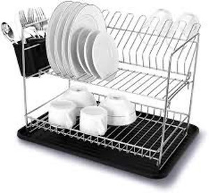 lot 1616 image: Glotoch Kitchen Dish Drying Rack, 2 Tier Iron Large Dish Drying Rack