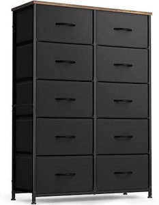 lot 1623 image: FEZIBO Dresser Organizer, Chest of Drawers-Dresser for Bedroom, Hallway, Entryway, Closets, Furniture Storage Tower-Steel Frame, Wood Top, 10 Drawers Organizer Units-Dark Black