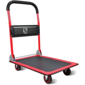 lot 1634 image: Push Cart Dolly by Wellmax, Moving Platform Hand Truck, Foldable for Easy Storage and 360 Degree Swivel Wheels with 330lb Weight Capacity, Red Color
