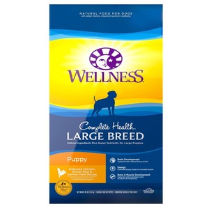 lot 1636 image: Wellness Complete Health Natural Dry Large Breed Puppy Food, Chicken, Salmon & Rice, 30-Pound Bag