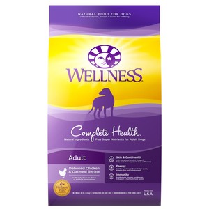 lot 1637 image: Wellness Complete Health Natural Dry Dog Food, Chicken & Oatmeal, 30-Pound Bag - torn open see pic