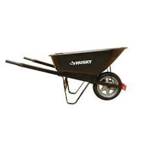 lot 1643 image: Husky Steel Wheelbarrow 6 cu ft - slightly worn and worn on a handle see pic