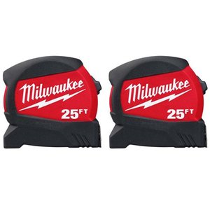 lot 1651 image: Milwaukee - 48-22-0425G - 25 ft. x 1.2 in. Wide Blade Tape Measure - 2 Pack