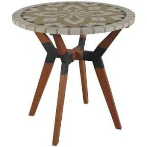 lot 1662 image: Round 30 in. Spanish Marble Eucalyptus and Metal Outdoor Bistro Table