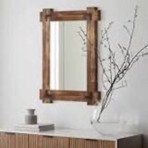 lot 1688 image: Rustic Mirror Wood Mirror for Bathroom, Decorative Framed Wall Mirror, Farmhouse Natural Vanity Mirror, Wall Mounted Rectangular Mirror for Bedroom Living Room, Wood Mirror Small 20x30 Inch