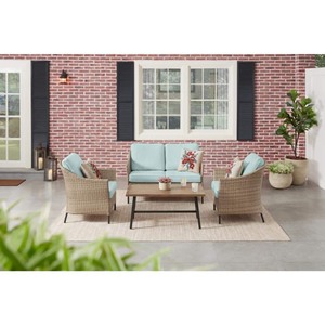 lot 1712 image: StyleWell Park Pointe 4-Piece Wicker Patio Conversation Set with Seabreeze Cushions