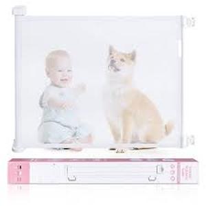 lot 1650 image: Babepai Retractable Baby Gate Wide - Mesh Gate Easy to Roll and Latch for Stairways Doorways Hallways Patios Deck Banisters Flexible and Extensible Pets Gate Up to 54 inch Wide (White)