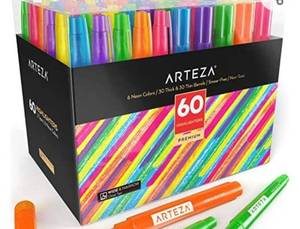 lot 50148 image: 60 Pack Highlighters Wide And Narrow Chisel Tip, 6 Assorted Colors Markers