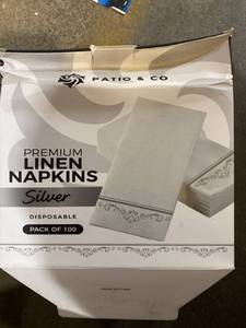 lot 50280 image: PREMIUM LINEN NAPKINS Silver DISPOSABLE PACK OF 100