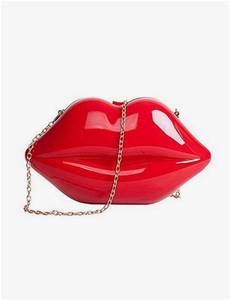 lot 50287 image: Women Lip Purse Evening Bag Clutch Leather Crossbody Shoulder Bags Vintage Purses And Handbag With Metal chain, Red, One Size