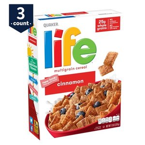 lot 50342 image: Quaker Life Cinnamon Breakfast Cereal, 13 oz Boxes, 3 Count
