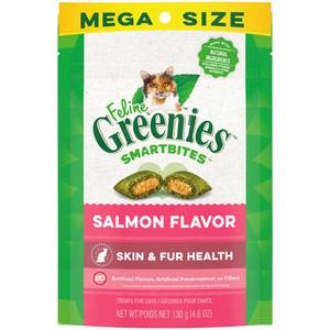 lot 50469 image: FELINE GREENIES SMARTBITES Skin & Fur Natural Treats for Cats, Salmon Flavor, 4.6 oz. Pack