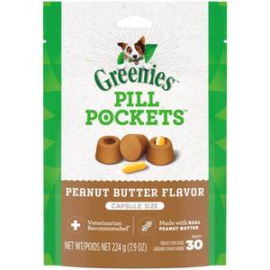 lot 50493 image: GREENIES PILL POCKETS Capsule Size Natural Dog Treats with Real Peanut Butter, 7.9 oz. Pack (180 Treats)