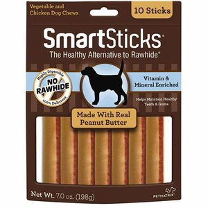 lot 50505 image: SmartBones SmartSticks With Real Peanut Butter 10 Count, Rawhide-Free Chews For Dogs