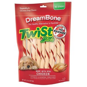 lot 50506 image: DreamBone Twist Sticks with Real Chicken Rawhide-Free Dog Chews, 9.7 Oz. (50 Count)