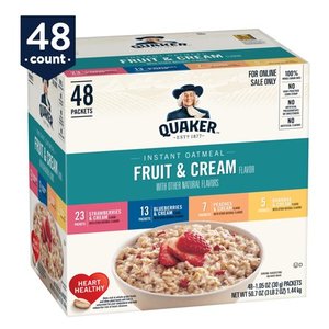 lot 50050 image: Quaker Instant Oatmeal, Fruit & Cream 4 Flavor Variety Pack, Individual Packets, 48 Count