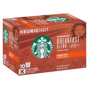 lot 50082 image: Starbucks Breakfast Blend Coffee K-Cup Pods Medium Roast Coffee Pods for Keurig Brewers 1 Box (10 Pods)