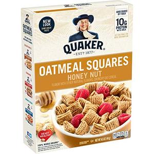 lot 50085 image: Quaker Oatmeal Squares, Honey Nut, Breakfast Cereal, 14.5 oz Box