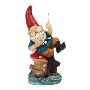 lot 50172 image: Summerfield Terrace 10015672 David Mini Solar Lawn Yard Garden Gnomes Funny Figurines Fishing Statue