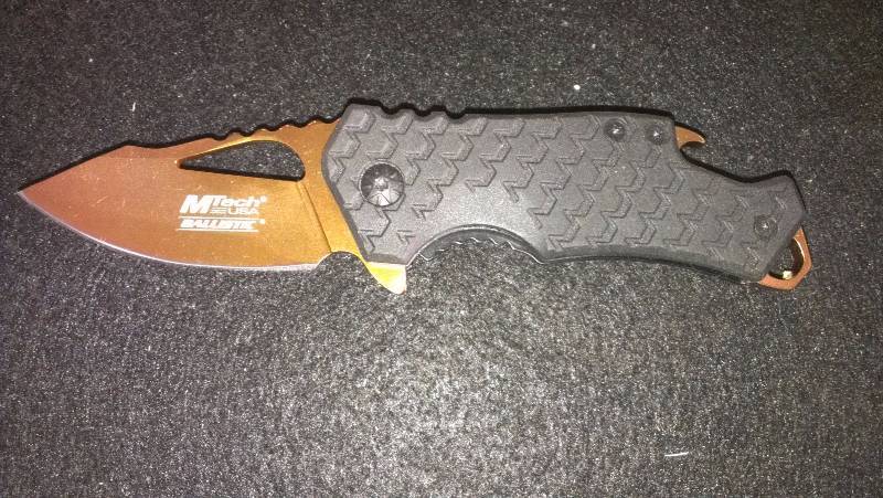 lot 1839 image: MTech new spring assist knife with bottle opener & side clip