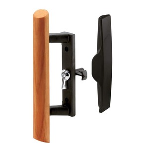 lot 1756 image: Prime-Line Products C 1095 3-12 in. Black Diecast Sliding Glass Door Handle with Wooden Pull, Acorn
