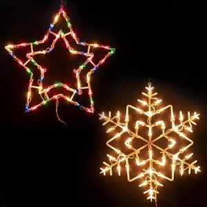 lot 1760 image: 16 Inch Christmas Window Silhouette Lights Decorations Pack of 2 Lighted Snowflake and Star Christmas Window Lights with 100 Bulbs for Holiday Indoor Wall Door Glass Decorations