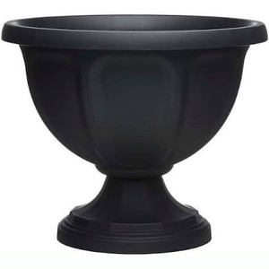 lot 1762 image: set of 2 - Southern Patio Viceroy Large 18 in. Black High-Density Resin Urn Planter - missing screw on base