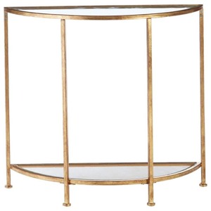 lot 1779 image: Home Decorators Collection Bella 32 in. Gold LeafClear Standard Half Moon Glass Console Table with Storage