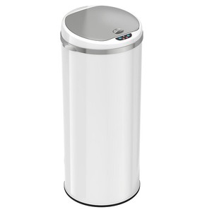 lot 1785 image: iTouchless - 13 Gallon Touchless Sensor Trash Can with AbsorbX Odor Control System, White Stainless Steel Round Shape Kitchen Bin - Pearl White