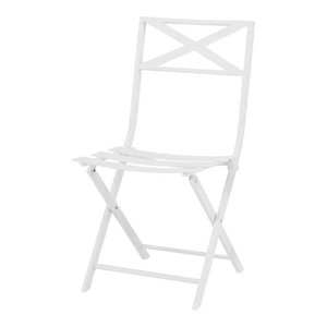 lot 1852 image: set of 4- White-Metal-Folding-Slat-Outdoor-Dining-Chair