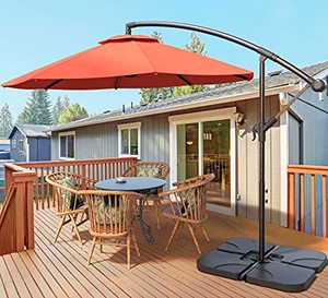 lot 1855 image: VOUA Offset Umbrella 10ft Cantilever Umbrella 8 Ribs Patio Hanging Umbrella Large Outdoor Umbrella with Crank & Cross Base Waterproof and UV Protection for Backyard, Poolside, Lawn and Garden, Orange