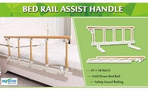 lot 1856 image: Bed Rails for Elderly Adults Seniors Assist Bar Bed Railing Cane Side Rail Guard Fall Prevention Handle Fold Down Hand Safety Rails (47�18 INCH)
