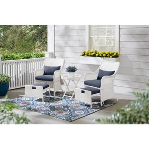 lot 1881 image: Hampton Bay Garden Hills 5-Piece Wicker Outdoor Chat Set with CushionGuard Sky Blue Cushions