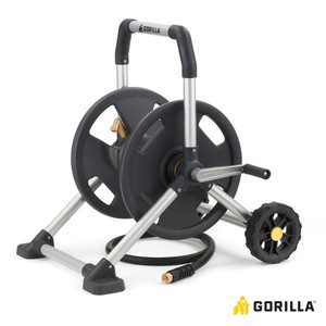 lot 1895 image: Gorilla 175 ft. Aluminum Zero Rust Mobile Hose Reel, Silver