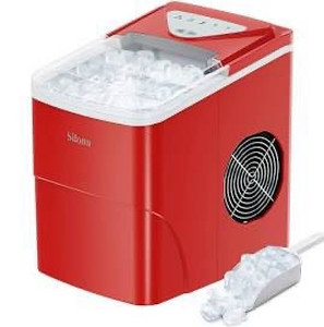 lot 1813 image: Silonn Ice Makers Countertop, 9 Cubes Ready in 6 Mins, 26lbs in 24Hrs, Self-Cleaning Ice Machine with Ice Scoop and Basket, 2 Sizes of Bullet Ice for Home Kitchen Office Bar Party