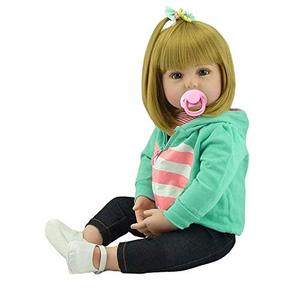 lot 36141 image: Lovely Handmade Soft Silicone Reborn Baby Girl Doll Golden Hair 22 Inch 55cm Realistic Looking Newborn Vinyl Dolls Toddler Toy for Kid Xmas Gift