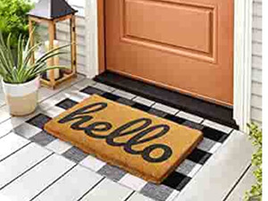 lot 32206 image: Emerson essentials coir door mats, 30 x 18 & Buffalo plaid farmhouse cloth mat