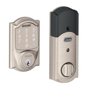 lot 32292 image: Schlage Satin Nickel Camelot Sense Touch Screen Electronic Deadbolt, Model BE479AA