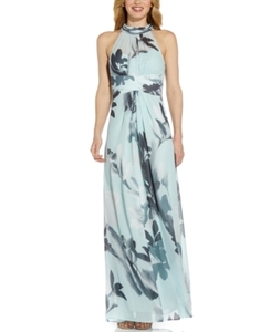 lot 32333 image: Adrianna Papell Floral Halter Neck Chiffon Gown in Mint, Size 14