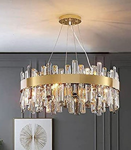 lot 32396 image: Apbeam Lighting Round Crystal Chandelier Luxury Hanging Gold Pendant Light Fixture
