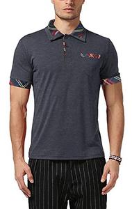 lot 71872 image: Yong Horse Mens Casual Polo Shirts, Mens Polos, Contrast T-Shirt, Plaid T-Shirts, Short Sleeve Shirt, Lightweight, Regular Fit, Collar Button Down T Shirt for Gym Sports or Daily Wear (Grey, S)