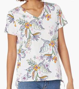 lot 71881 image: Caribbean Joe Womens Ruched Side Cotton Shirt, White Candy Pink, Small