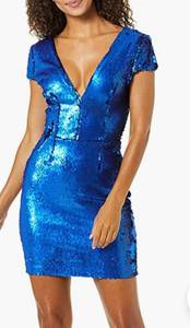 lot 71906 image: Dress the Population Womens Zoe Cap Sleeve Plunging Sequin Mini Dress Size Small