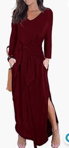 lot 71961 image: Kidsform Summer Maxi Dress for Women Casual Loose Pockets Long Dress Short Sleeve V Neck Split Beach Dress Size Medium